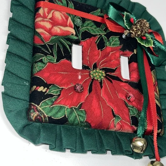 2 Vtg Handmade Christmas Poinsettias Light Switch Covers Single & Double Set NEW - Picture 4 of 7